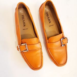 Orange prada leather orange loafer